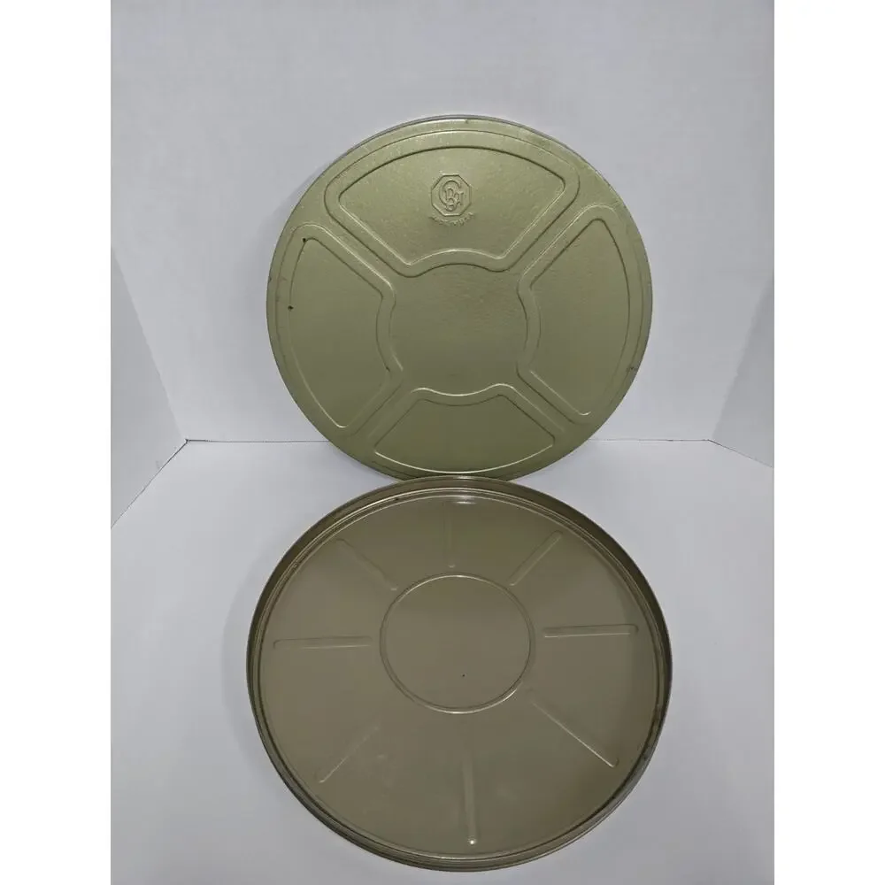 Vintage Goldberg Bros. Metal Film Reel Movie Storage Large Gold Green Canister